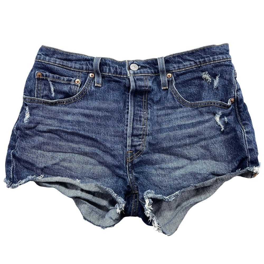 Levi's 501 Shorts Womens 31 Blue Denim Cutoff Distressed‎ 4" Inseam Button Fly